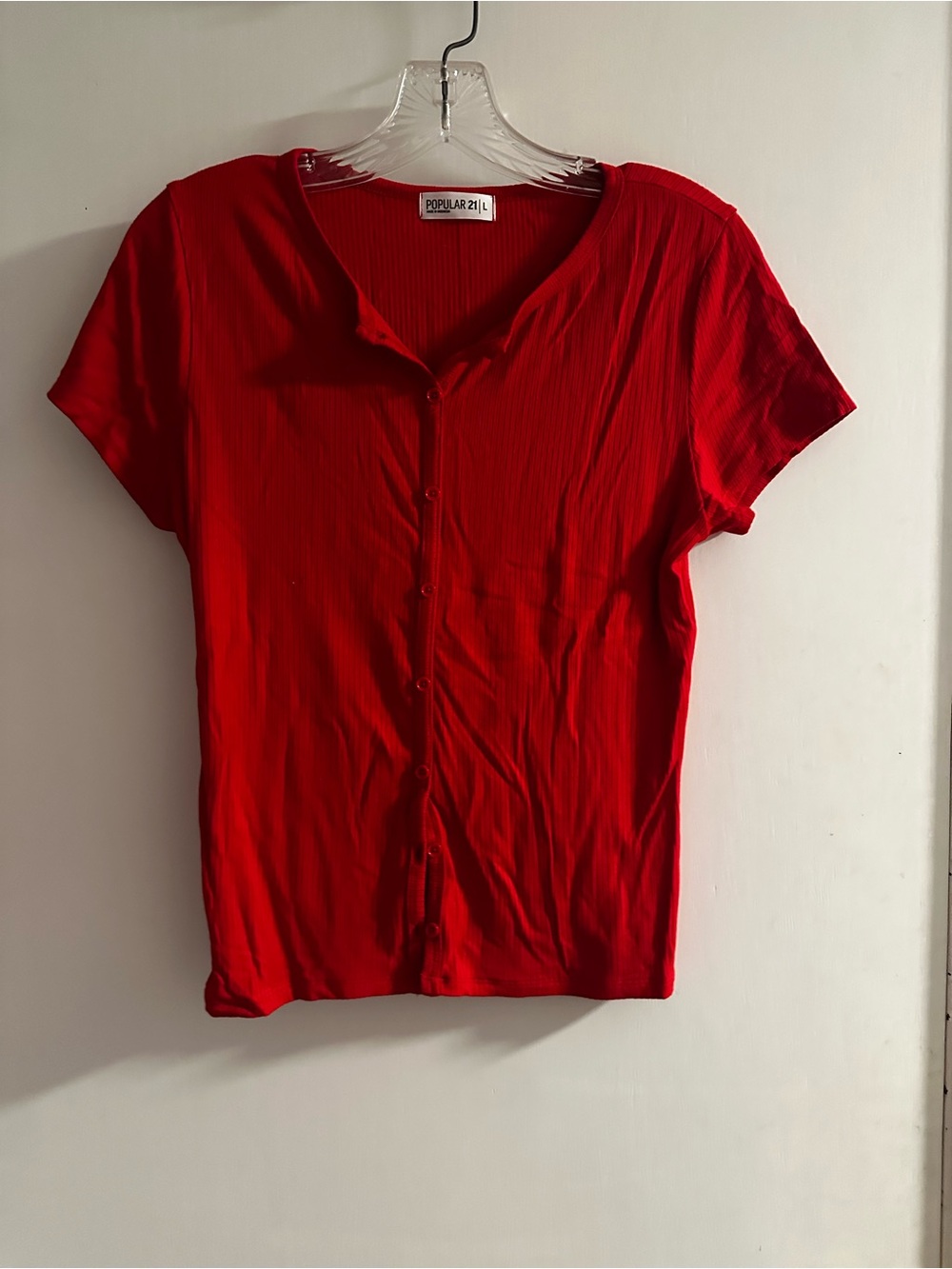 Popular 21 Red Short-Sleeve Button-Down Top